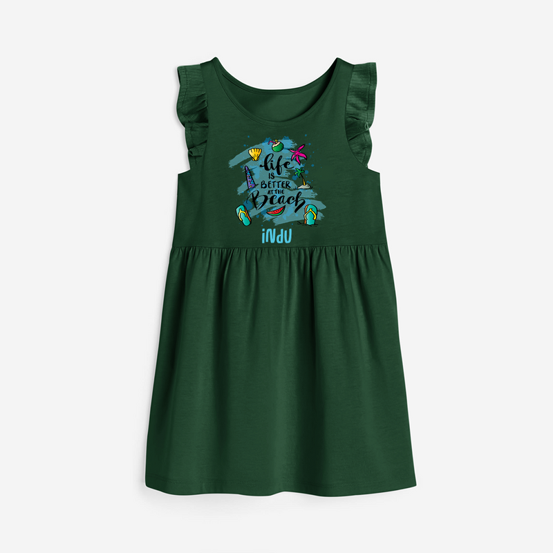 Capture beach memories in our "Life is Better at The Beach"Customized Frock - BOTTLE GREEN - 0 - 6 Months Old (Chest 18")