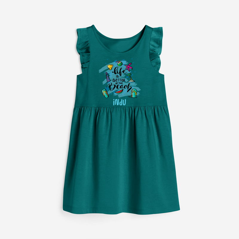 Capture beach memories in our "Life is Better at The Beach"Customized Frock - MYRTLE GREEN - 0 - 6 Months Old (Chest 18")