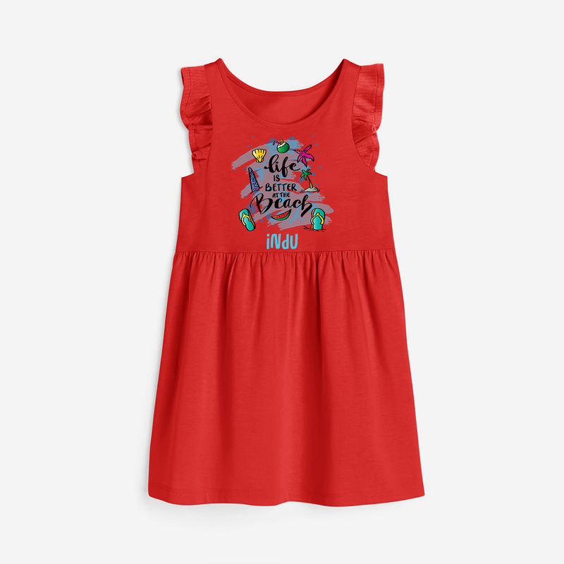 Capture beach memories in our "Life is Better at The Beach"Customized Frock - RED - 0 - 6 Months Old (Chest 18")