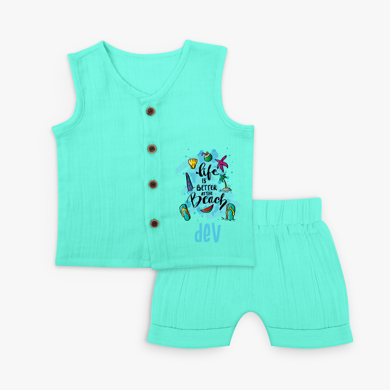 Capture beach memories in our "Life is Better at The Beach" Customized Kids Jabla set - AQUA GREEN - 0 - 3 Months Old (Chest 9.8")