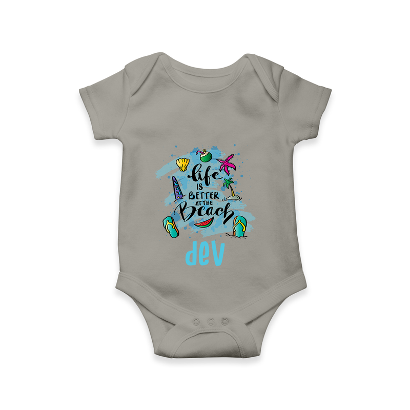 "Capture beach memories in our "Life is Better at The Beach" Customized Kids Romper" - GREY - 0 - 3 Months Old (Chest 16")