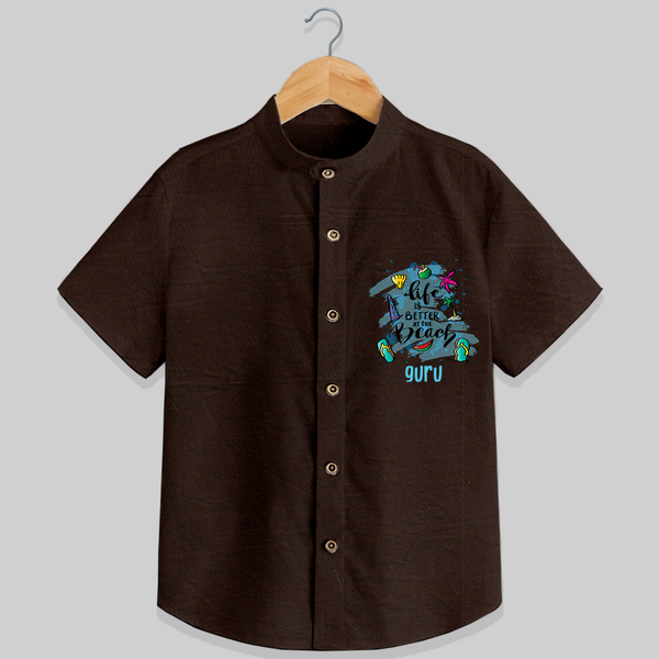 Capture beach memories in our "Life is Better at The Beach" Customized Kids Shirts - CHOCOLATE BROWN - 0 - 6 Months Old (Chest 21")