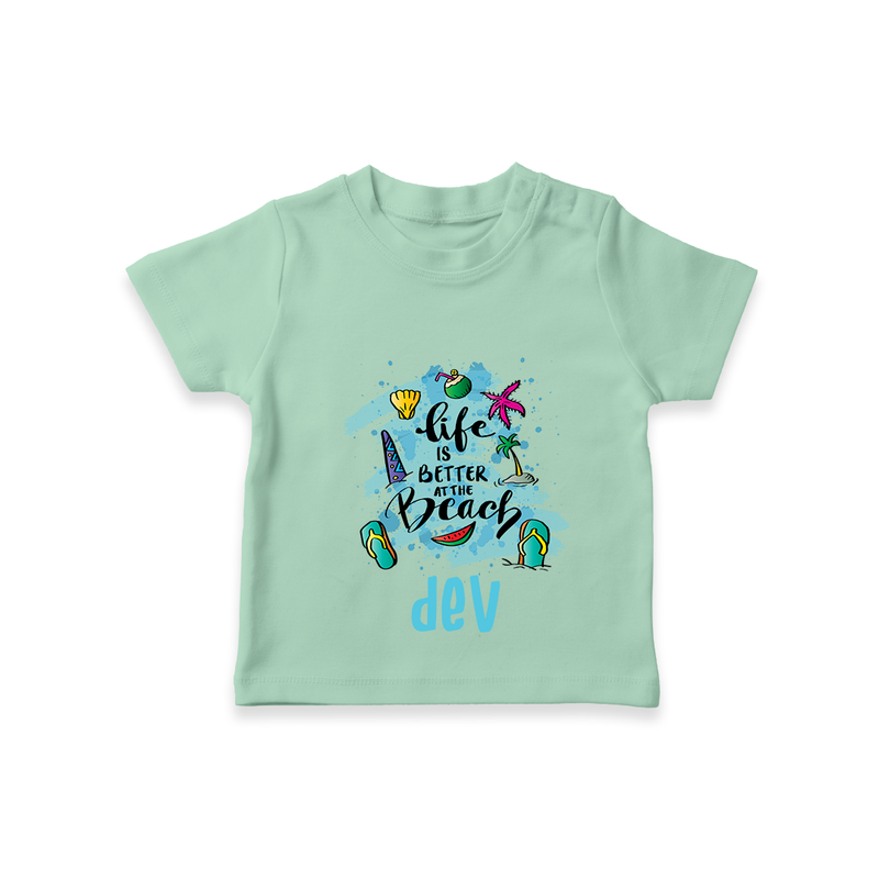 "Capture beach memories in our "Life is Better at The Beach" Customized Kids T-Shirt" - MINT GREEN - 0 - 5 Months Old (Chest 17")