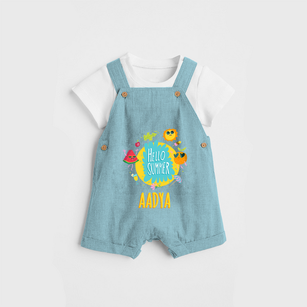 Sparkle like the sun in our "Hello Summer" Customized Kids Dungaree set - ARCTIC BLUE - 0 - 3 Months Old (Chest 17")