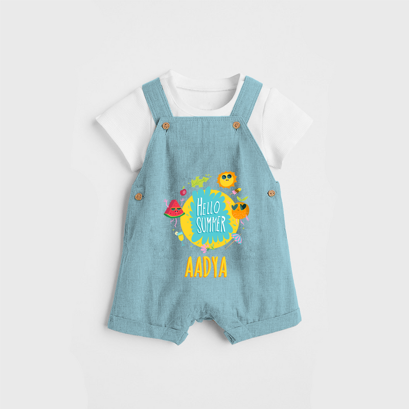 Sparkle like the sun in our "Hello Summer" Customized Kids Dungaree set - ARCTIC BLUE - 0 - 3 Months Old (Chest 17")