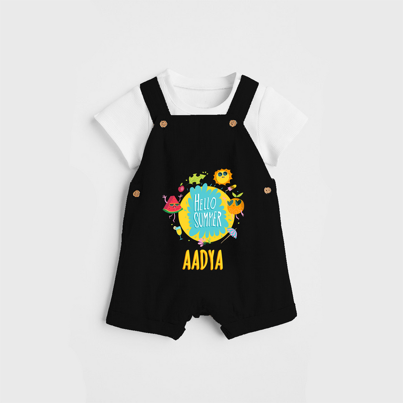 Sparkle like the sun in our "Hello Summer" Customized Kids Dungaree set - BLACK - 0 - 3 Months Old (Chest 17")