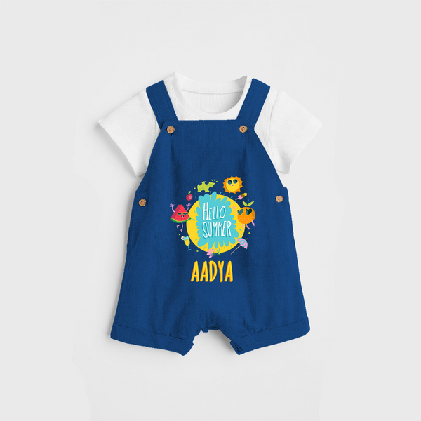 Sparkle like the sun in our "Hello Summer" Customized Kids Dungaree set - COBALT BLUE - 0 - 3 Months Old (Chest 17")