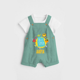 Sparkle like the sun in our "Hello Summer" Customized Kids Dungaree set - LIGHT GREEN - 0 - 3 Months Old (Chest 17")