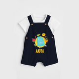 Sparkle like the sun in our "Hello Summer" Customized Kids Dungaree set - NAVY BLUE - 0 - 3 Months Old (Chest 17")