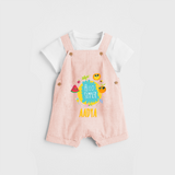 Sparkle like the sun in our "Hello Summer" Customized Kids Dungaree set - PEACH - 0 - 3 Months Old (Chest 17")