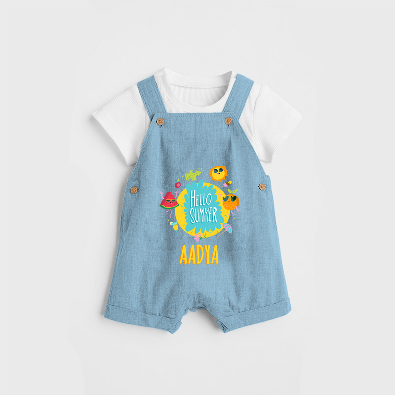 Sparkle like the sun in our "Hello Summer" Customized Kids Dungaree set - SKY BLUE - 0 - 3 Months Old (Chest 17")