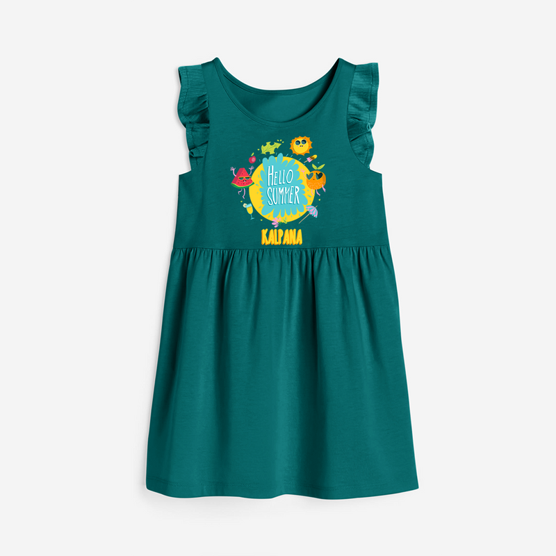 Sparkle like the sun in our "Hello Summer" Customized Frock - MYRTLE GREEN - 0 - 6 Months Old (Chest 18")