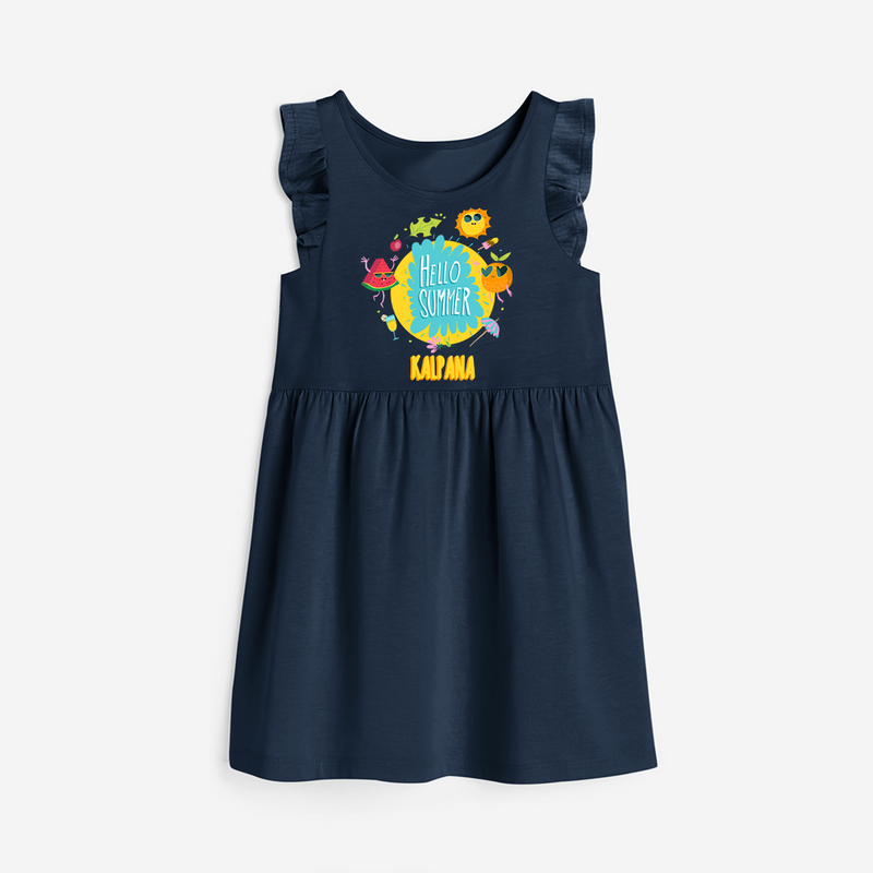 Sparkle like the sun in our "Hello Summer" Customized Frock - NAVY BLUE - 0 - 6 Months Old (Chest 18")