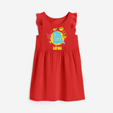 Sparkle like the sun in our "Hello Summer" Customized Frock - RED - 0 - 6 Months Old (Chest 18")