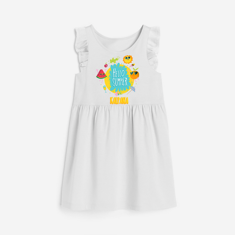 Sparkle like the sun in our "Hello Summer" Customized Frock - WHITE - 0 - 6 Months Old (Chest 18")