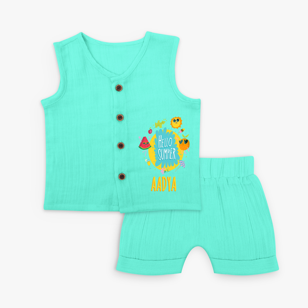 Sparkle like the sun in our "Hello Summer" Customized Kids Jabla set - AQUA GREEN - 0 - 3 Months Old (Chest 9.8")