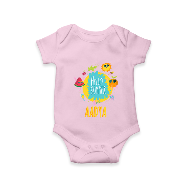 "Sparkle like the sun in our "Hello Summer" Customized Kids Romper" - BABY PINK - 0 - 3 Months Old (Chest 16")