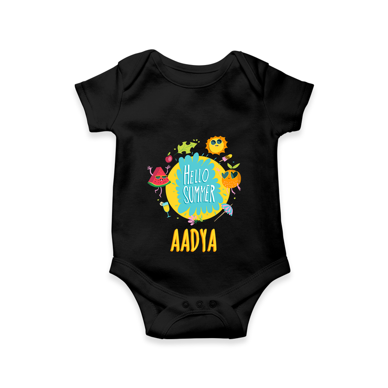 "Sparkle like the sun in our "Hello Summer" Customized Kids Romper" - BLACK - 0 - 3 Months Old (Chest 16")