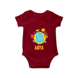"Sparkle like the sun in our "Hello Summer" Customized Kids Romper" - MAROON - 0 - 3 Months Old (Chest 16")
