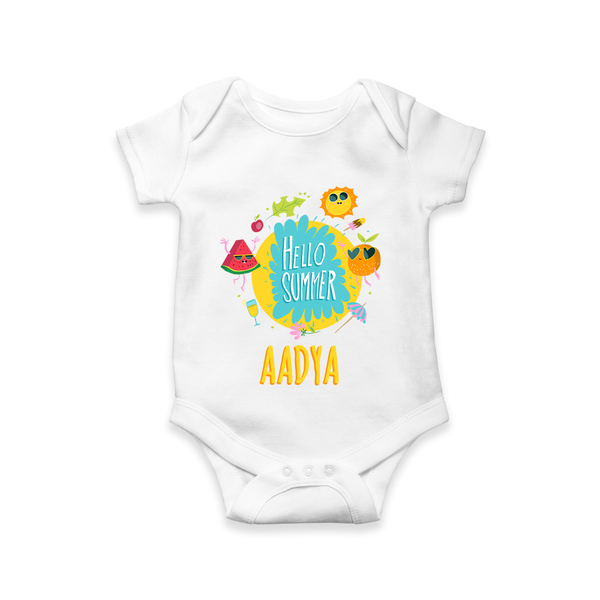 "Sparkle like the sun in our "Hello Summer" Customized Kids Romper" - WHITE - 0 - 3 Months Old (Chest 16")