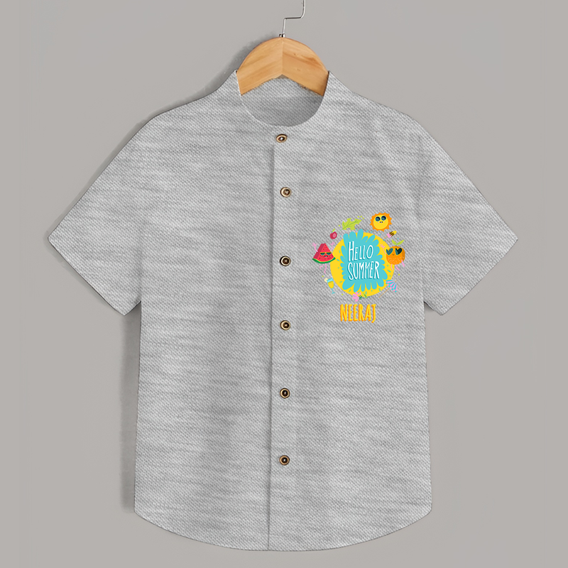 Sparkle like the sun in our "Hello Summer" Customized Kids Shirts - GREY SLUB - 0 - 6 Months Old (Chest 21")
