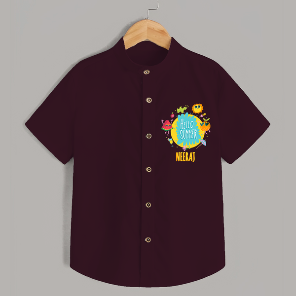Sparkle like the sun in our "Hello Summer" Customized Kids Shirts - MAROON - 0 - 6 Months Old (Chest 21")