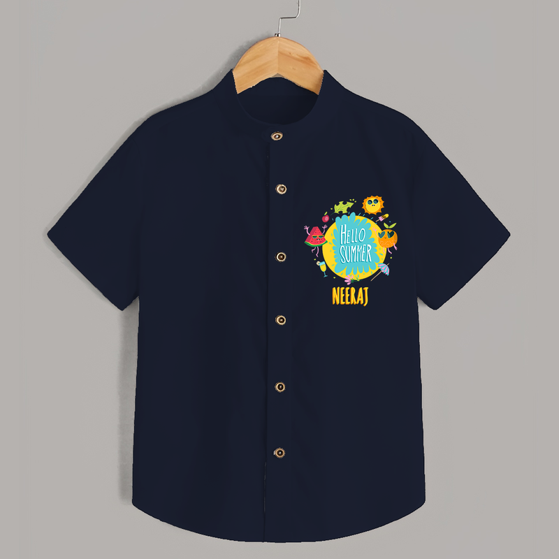 Sparkle like the sun in our "Hello Summer" Customized Kids Shirts - NAVY BLUE - 0 - 6 Months Old (Chest 21")