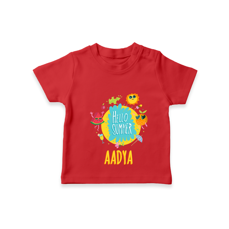 "Sparkle like the sun in our "Hello Summer" Customized Kids T-Shirt" - RED - 0 - 5 Months Old (Chest 17")