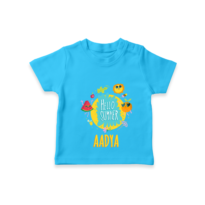 "Sparkle like the sun in our "Hello Summer" Customized Kids T-Shirt" - SKY BLUE - 0 - 5 Months Old (Chest 17")