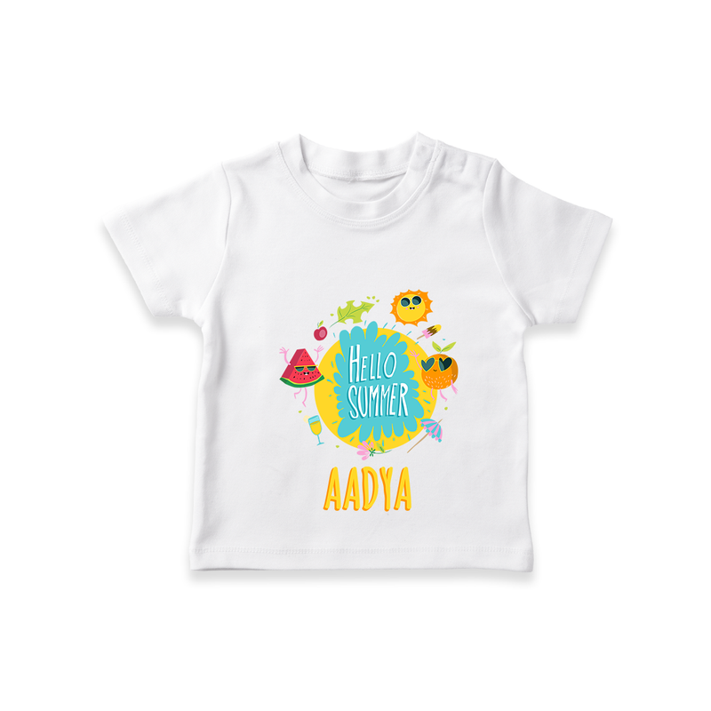"Sparkle like the sun in our "Hello Summer" Customized Kids T-Shirt" - WHITE - 0 - 5 Months Old (Chest 17")