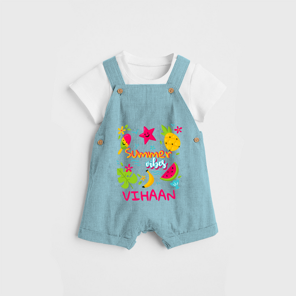 Surf the waves in our "Summer Vibes" Customized Kids Dungaree set - ARCTIC BLUE - 0 - 3 Months Old (Chest 17")