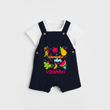 Surf the waves in our "Summer Vibes" Customized Kids Dungaree set - NAVY BLUE - 0 - 3 Months Old (Chest 17")