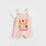 Surf the waves in our "Summer Vibes" Customized Kids Dungaree set - PEACH - 0 - 3 Months Old (Chest 17")