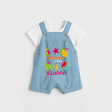 Surf the waves in our "Summer Vibes" Customized Kids Dungaree set - SKY BLUE - 0 - 3 Months Old (Chest 17")