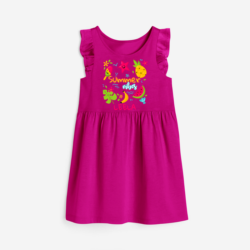 Surf the waves in our "Summer Vibes" Customized Frock - HOT PINK - 0 - 6 Months Old (Chest 18")