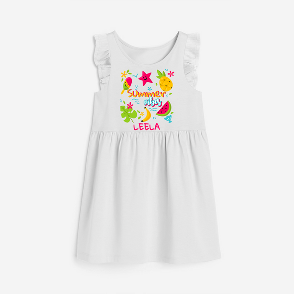 Surf the waves in our "Summer Vibes" Customized Frock - WHITE - 0 - 6 Months Old (Chest 18")