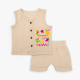 Surf the waves in our "Summer Vibes" Customized Kids Jabla set - CREAM - 0 - 3 Months Old (Chest 9.8")