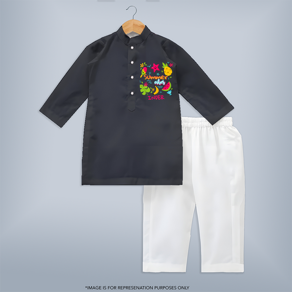 Surf the waves in our "Summer Vibes" Customized Kids Kurta set - DARK GREY - 0 - 6 Months Old (Chest 22", Waist 18", Pant Length 16")