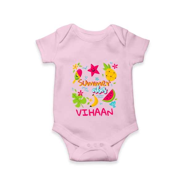 "Surf the waves in our "Summer Vibes" Customized Kids Romper" - BABY PINK - 0 - 3 Months Old (Chest 16")