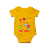 "Surf the waves in our "Summer Vibes" Customized Kids Romper" - CHROME YELLOW - 0 - 3 Months Old (Chest 16")