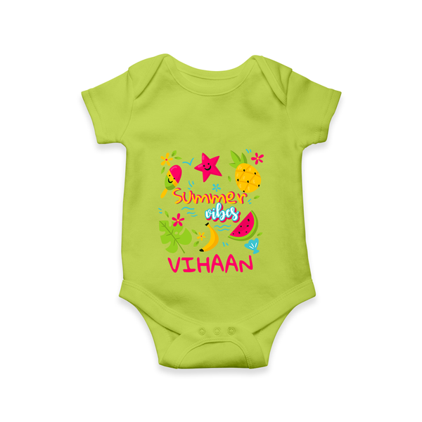 "Surf the waves in our "Summer Vibes" Customized Kids Romper" - LIME GREEN - 0 - 3 Months Old (Chest 16")
