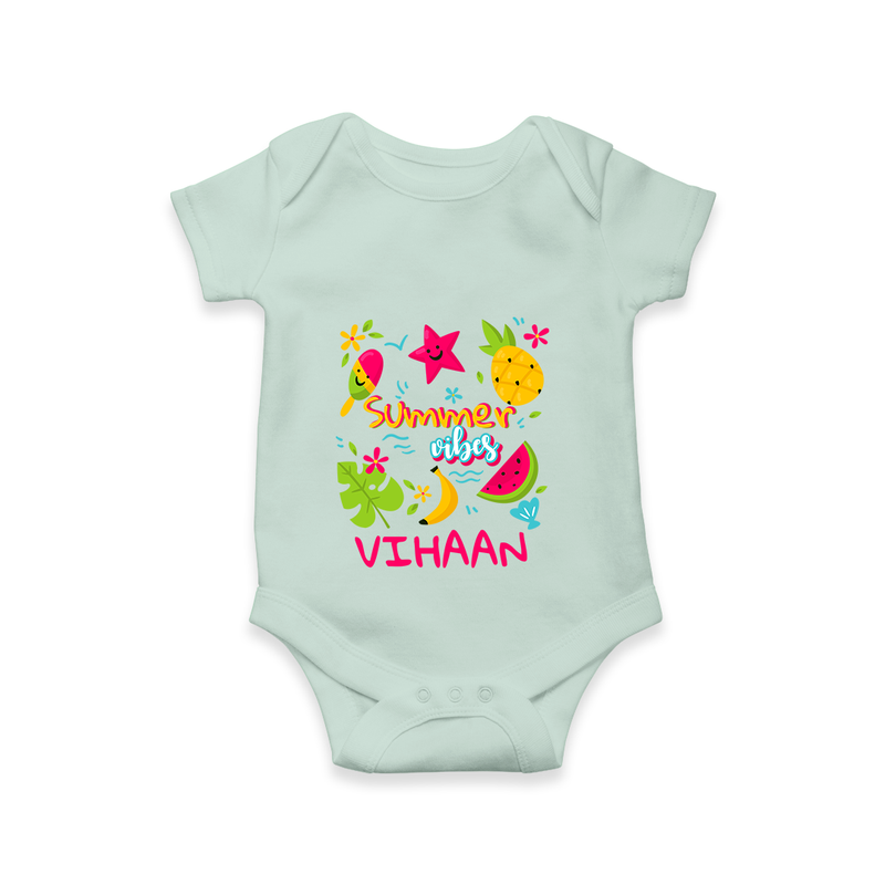 "Surf the waves in our "Summer Vibes" Customized Kids Romper" - MINT GREEN - 0 - 3 Months Old (Chest 16")