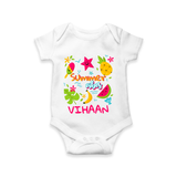 "Surf the waves in our "Summer Vibes" Customized Kids Romper" - WHITE - 0 - 3 Months Old (Chest 16")