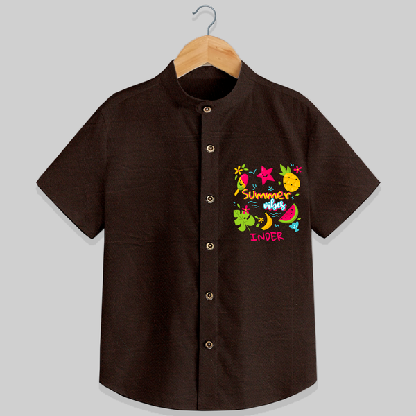 Surf the waves in our "Summer Vibes" Customized Kids Shirts - CHOCOLATE BROWN - 0 - 6 Months Old (Chest 21")