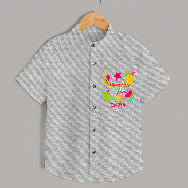 Surf the waves in our "Summer Vibes" Customized Kids Shirts - GREY SLUB - 0 - 6 Months Old (Chest 21")