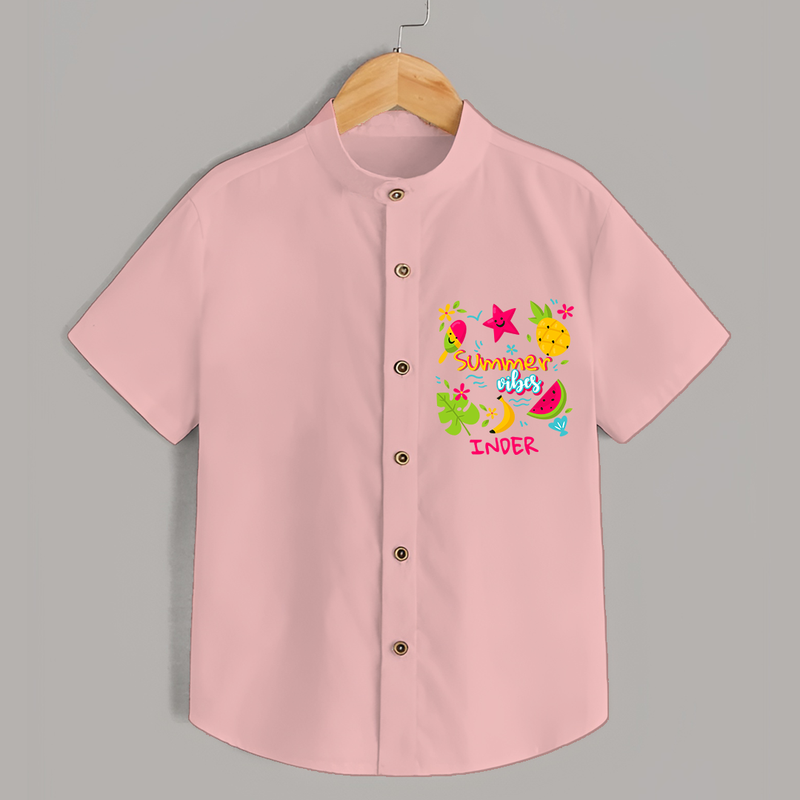 Surf the waves in our "Summer Vibes" Customized Kids Shirts - PEACH - 0 - 6 Months Old (Chest 21")
