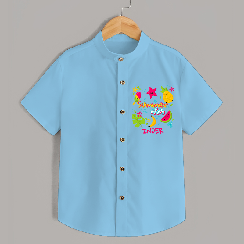 Surf the waves in our "Summer Vibes" Customized Kids Shirts - SKY BLUE - 0 - 6 Months Old (Chest 21")