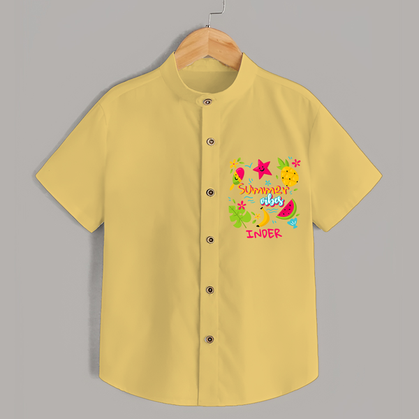 Surf the waves in our "Summer Vibes" Customized Kids Shirts - YELLOW - 0 - 6 Months Old (Chest 21")