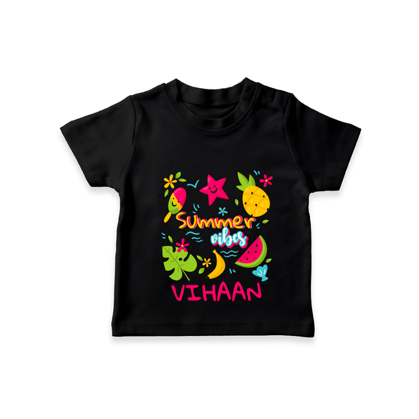 "Surf the waves in our "Summer Vibes" Customized Kids T-Shirt" - BLACK - 0 - 5 Months Old (Chest 17")