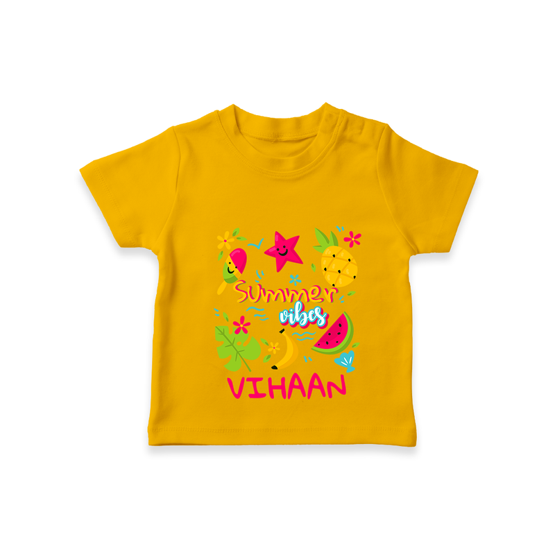 "Surf the waves in our "Summer Vibes" Customized Kids T-Shirt" - CHROME YELLOW - 0 - 5 Months Old (Chest 17")